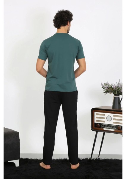Erkek Penye Petrol Rengi 3'lü Pijama Takımı