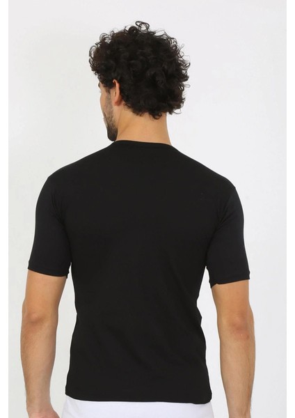 Erkek Sıfır Yaka Likralı Siyah T-Shirt modelleri