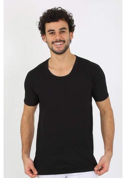 Erkek Açık Yaka Siyah Penye Atlet