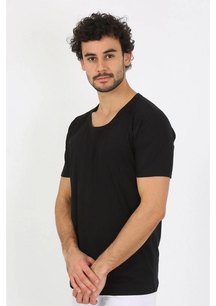 Erkek Açık Yaka Siyah Penye Atlet