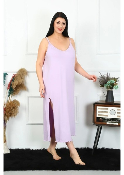 Kadın Büyük Beden Ip Askılı Pamuklu Lila Uzun Gecelik fiyatları