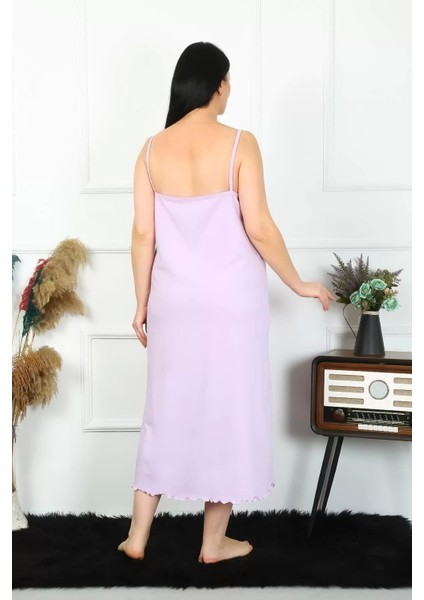 Kadın Büyük Beden Ip Askılı Pamuklu Lila Uzun Gecelik modelleri
