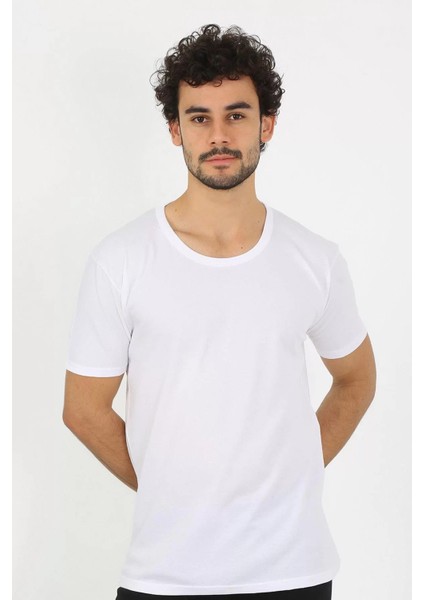 Erkek Açık Yaka Beyaz Penye Atlet