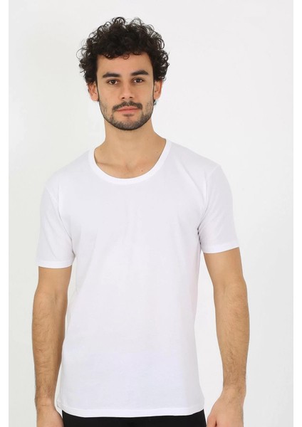Erkek Açık Yaka Beyaz Penye Atlet