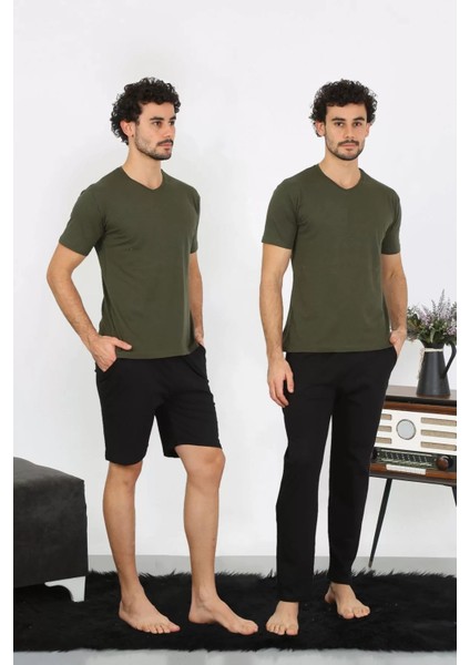 Erkek Penye Haki 3'lü Pijama Takımı