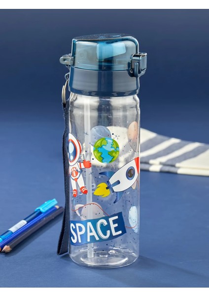 500ML Lacivert Astronot Pipetli Matara, Kapaklı Su Şişesi, Öğrenci ve Okul Için fiyatları