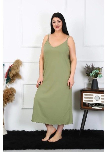 Kadın Büyük Beden Ip Askılı Pamuklu Haki Uzun Gecelik indirimleri