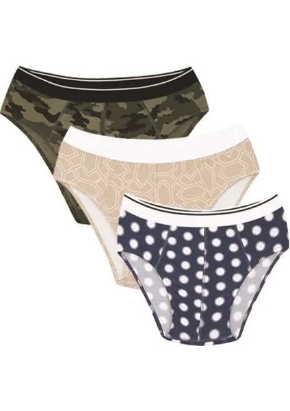 Erkek Pamuk 3lü Desenli Likralı Slip