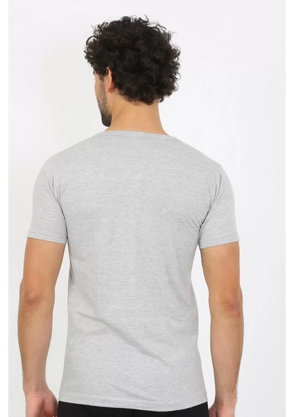 Erkek V Yaka Gri Penye Atlet