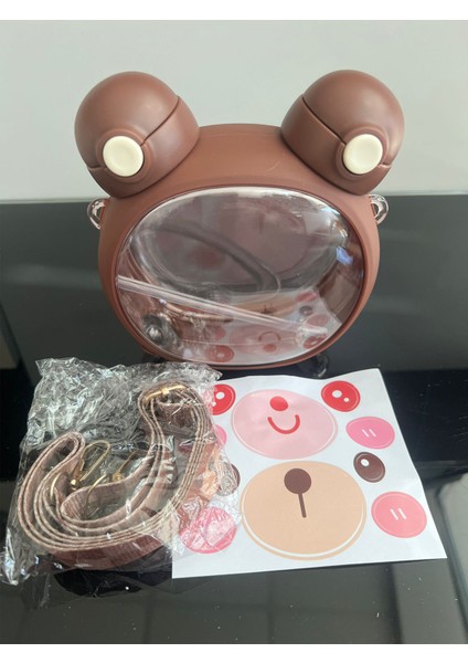 Sevimli Ayıcıklı Çocuk Matara, Çift Kapak, Pipetli, Askılı, Sticker Hediyeli fiyatları