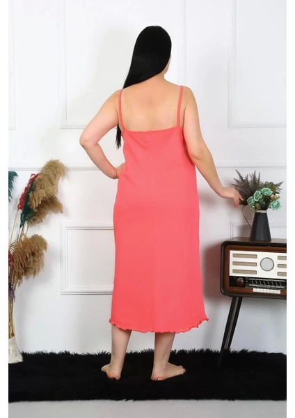 Kadın Büyük Beden Ip Askılı Pamuklu Somon Uzun Gecelik modelleri