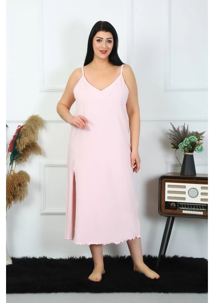Kadın Büyük Beden Ip Askılı Pamuklu Pembe Uzun Gecelik indirimleri