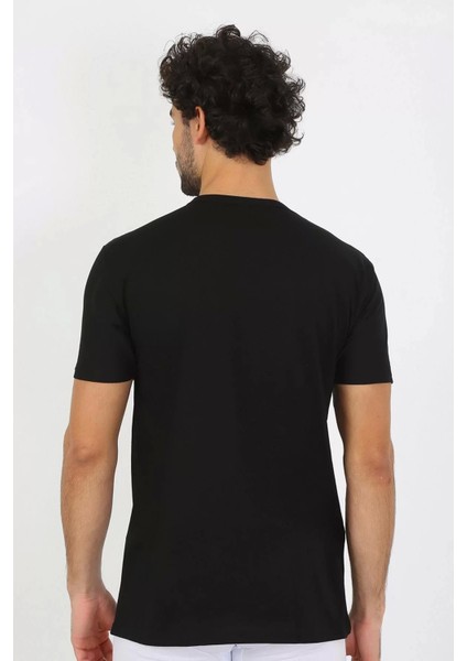 Erkek V Yaka Siyah Penye Atlet