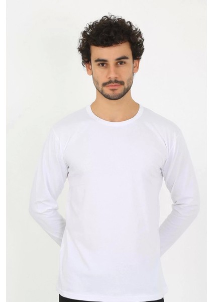 Erkek Sıfır Yaka Uzun Kol Beyaz Fanila