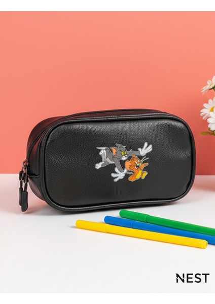 Şık Siyah Suni Deri Kalem Kutusu, Okul ve Ofis Için Güzel Bir Seçenek