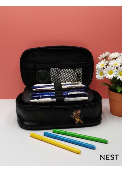 Şık Siyah Suni Deri Kalem Kutusu, Okul ve Ofis Için Güzel Bir Seçenek modelleri