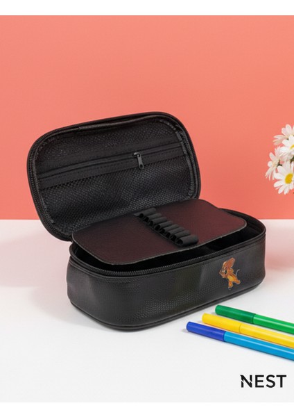 Şık Siyah Suni Deri Kalem Kutusu, Okul ve Ofis Için Güzel Bir Seçenek fırsatları