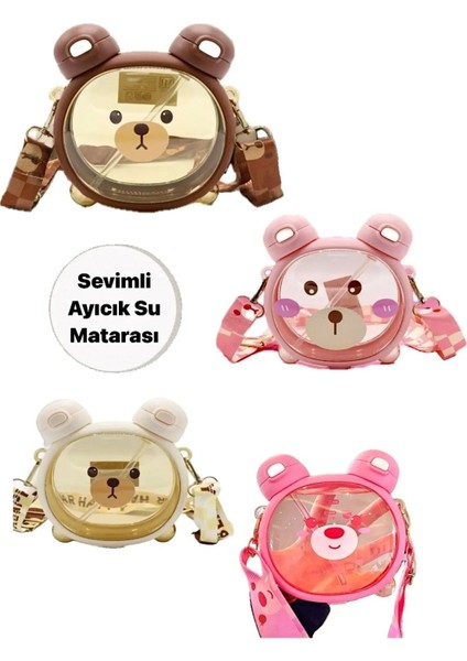 Sevimli Ayıcık Temalı Çift Kapaklı Çocuk Su Şişesi, Bpa Içermez, Pembe