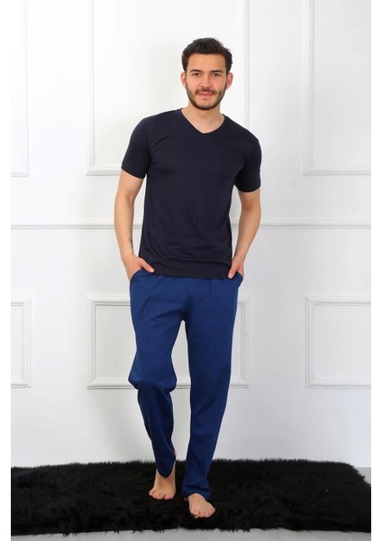 Erkek Penye 3'lü Lacivert V Yaka Pijama Takımı modelleri