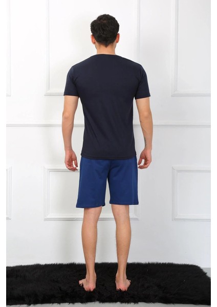 Erkek Penye 3'lü Lacivert V Yaka Pijama Takımı