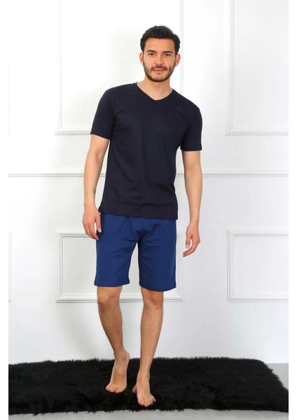Erkek Penye 3'lü Lacivert V Yaka Pijama Takımı
