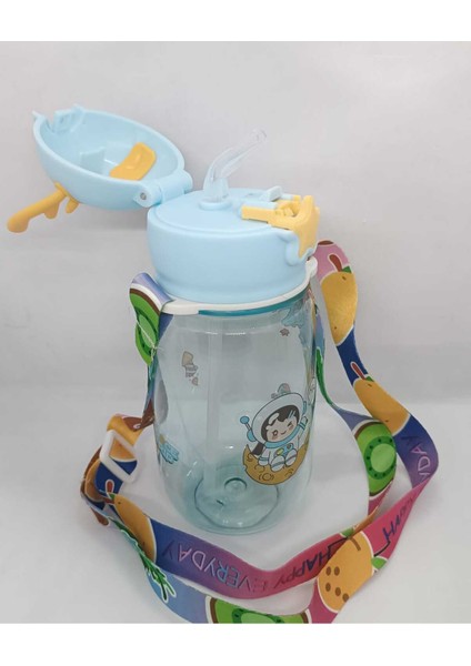 Turkuaz Çocuk Suluk 550 ml Pipetli, Geyik Temalı, Temizleme Çubuğu ile Kullanışlı fırsatları