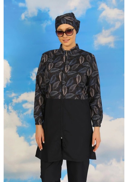 Kadın Pantolonlu Desenli Tam Tesettür Mayo Lacivert fiyatları