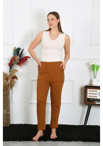 Kadın Pamuk Cepli 3 Iplik Alt Eşofman Kahve fiyatları