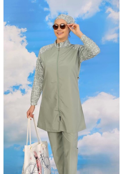 Kadın Pantolonlu Desenli Tam Tesettür Mayo Su Yeşili fırsatları