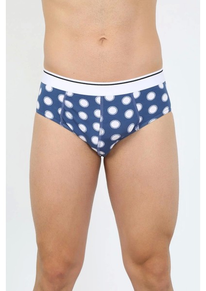 Erkek Pamuk Desenli Likralı Slip Lacivert