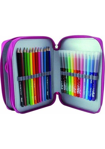 Pembe Çift Gözlü Kalem Kutusu, Okul Malzemeleri, Dolu, Girly Tasarım modelleri