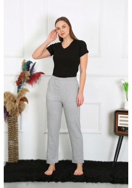 Kadın Pamuk Cepli 3 Iplik Alt Eşofman Gri