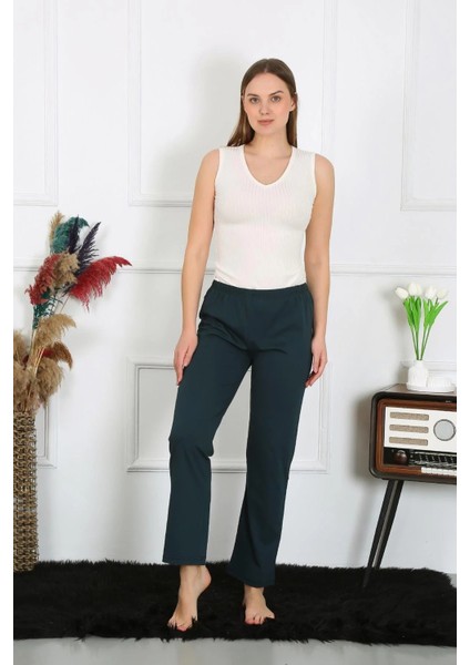 Kadın Pamuk Penye Tek Alt Pijama Petrol