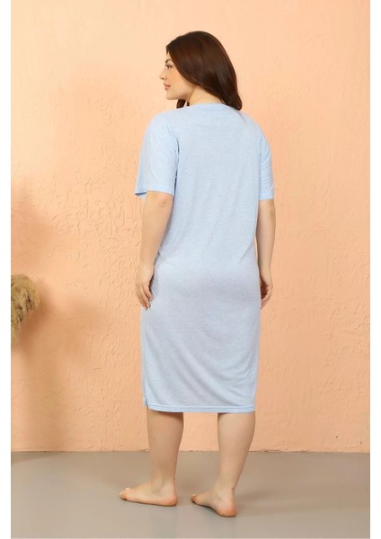 Kadın Büyük Beden Kısa Kol Buz Mavisi Gecelik fırsatları