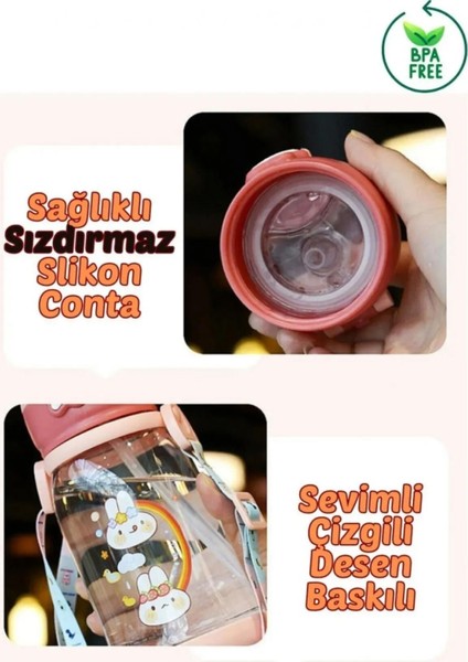 Pembe Çocuk Suluğu 500ML Pipetli Kayışlı Damlatmaz Su Matara modelleri