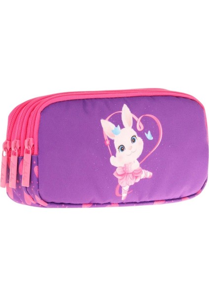 Kız Çocuk Kalem Çantası, Fuşya Mor, Kalpli Tavşan, Üç Gözlü, Şık ve Sevimli Tasarım