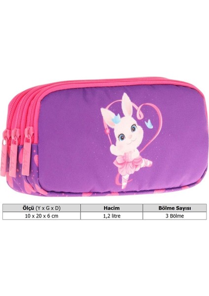 Kız Çocuk Kalem Çantası, Fuşya Mor, Kalpli Tavşan, Üç Gözlü, Şık ve Sevimli Tasarım modelleri