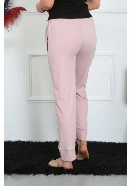 Kadın Pamuk Penye Cepli Tek Alt Pijama Pudra modelleri