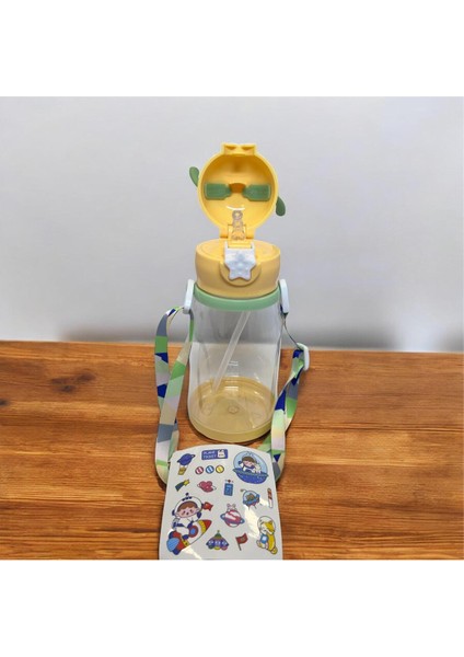 Renkli 500ML Geyik Figürlü Çocuk Suluğu, Pipetli, Kayışlı, Bpa Içermeyen