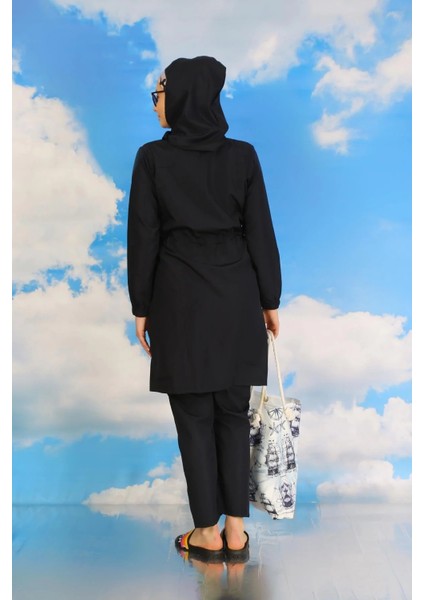 Kadın Pantolonlu Desenli Tam Tesettür Mayo Lacivert