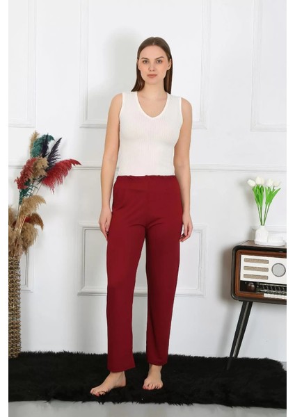 Kadın Pamuk Penye Tek Alt Pijama Bordo