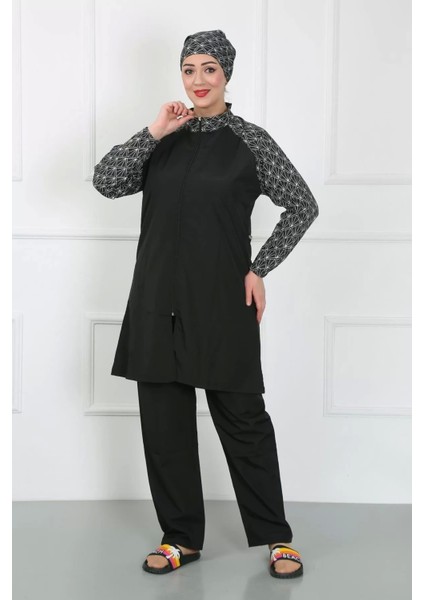 Büyük Beden Desenli Tesettür Mayo Siyah fiyatları