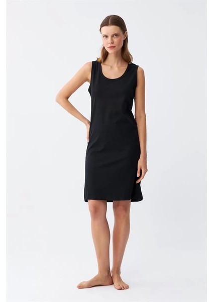 Kadın Kalın Askılı Penye Gecelik Siyah