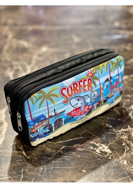 Deniz Desenli Çocuk Iki Bölmeli Kalemlik Siyah 21X11X6 cm modelleri