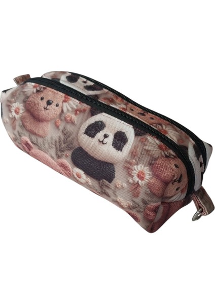 Çift Fermuarlı Çok Renkli Büyük Boy Kalem ve Makyaj Çantası