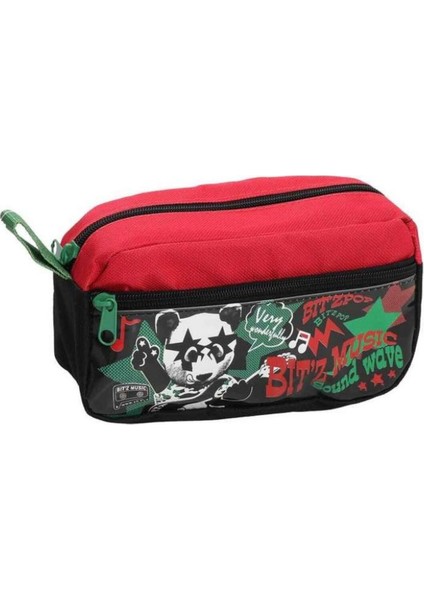 Desenli Çift Gözlü Geniş Okul Kalem Çantası, Siyah Renkli, Şık ve Kullanışlı.