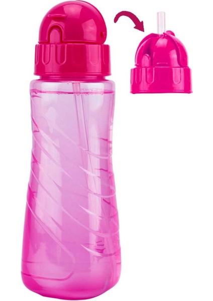 Pembe 500 ml Plastik Su Şişesi Pipetli, Hafif ve Dayanıklı, Pratik ve Şık Tasarım