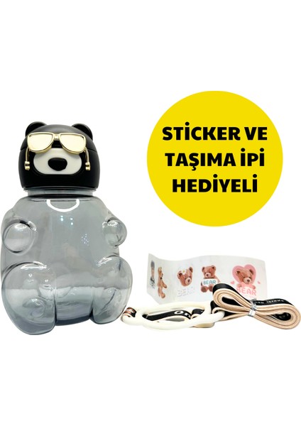 Sevimli Ayıcıklı 600ML Çocuk Suluğu, Pipetli, Tek Kapak, Boyun Askılı, Bpa Içermez