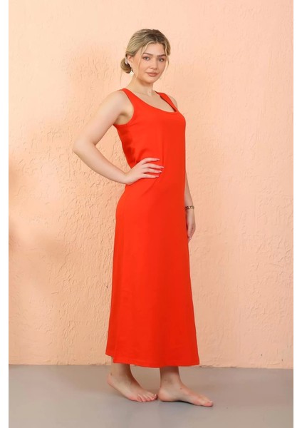 Kadın Kalın Askılı Yırtmaçlı Uzun Kırmızı Gecelik indirimleri