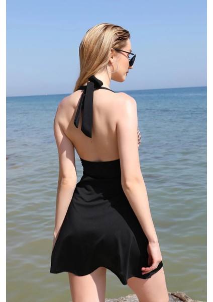 Kadın Likralı Şortlu Fiyonklu Elbise Mayo Siyah fırsatları